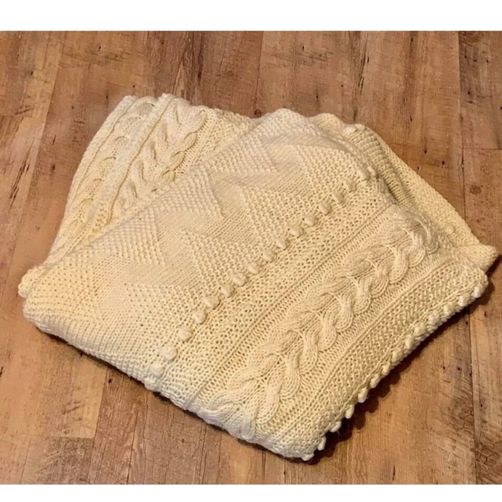 Hand Knit Cable Knit Afghan Blanket
